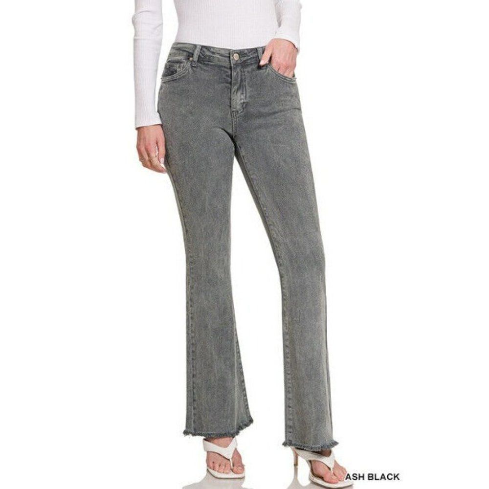 Zenana It's About Time Colored Denim Flares in Ash Black DMP-1846A - Picture 8 of 9